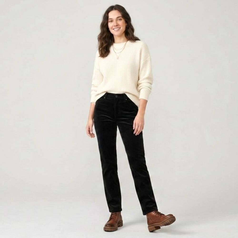 J.Jill Luxe Black Velveteen High Rise Pants 16 Straight Leg Jeans Cozy Holiday